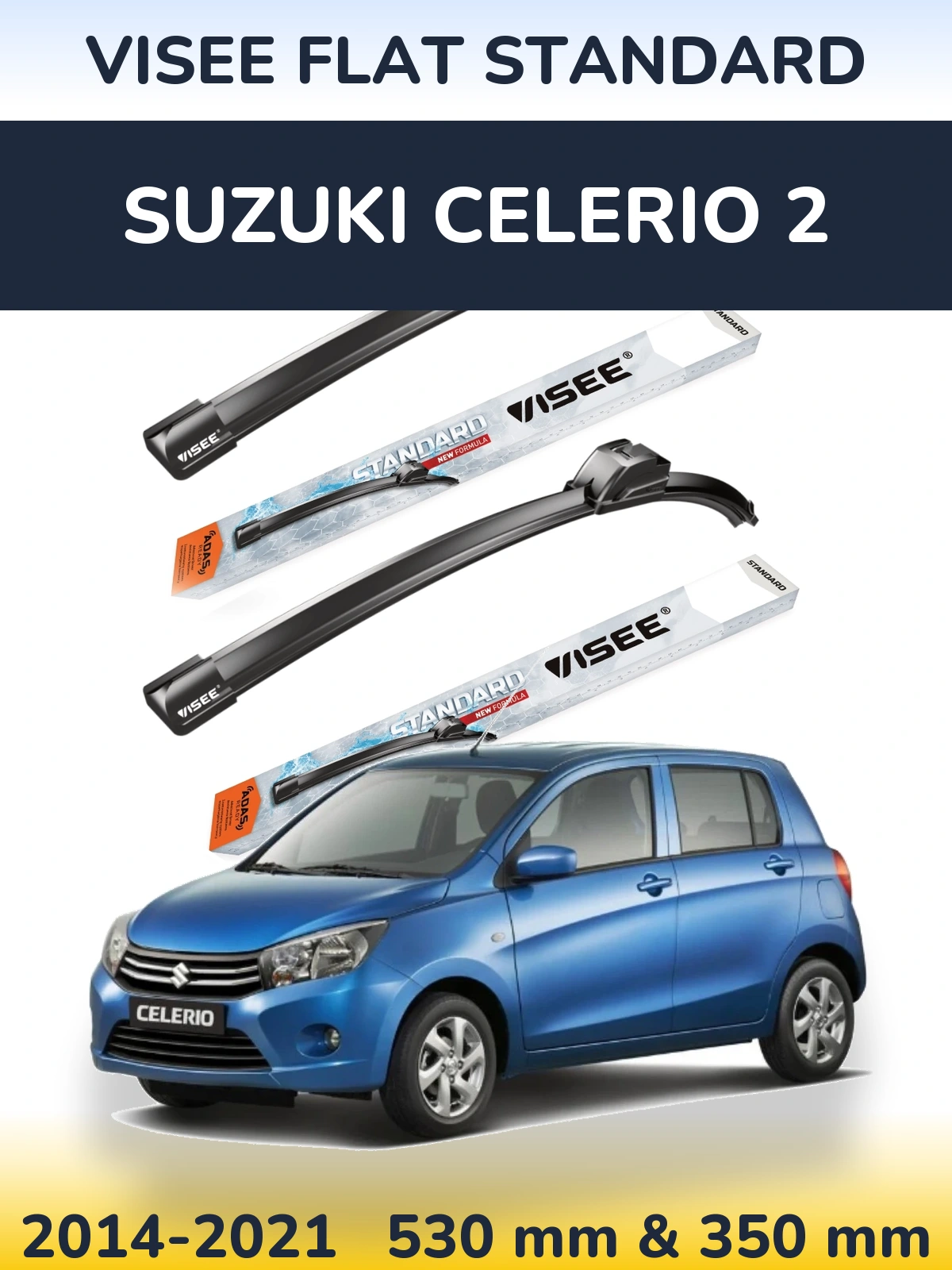 Комплект передних дворников VISEE FLAT STANDARD 530 & 350 мм для Suzuki Celerio 2 2014-2021