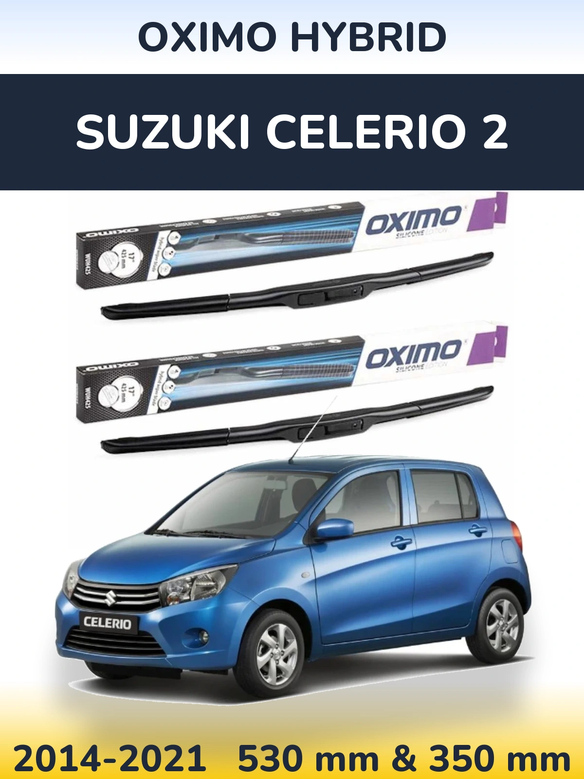 Komplet przednich wycieraczek Oximo Hybrid 530 & 350 mm do Suzuki Celerio 2 2014-2021