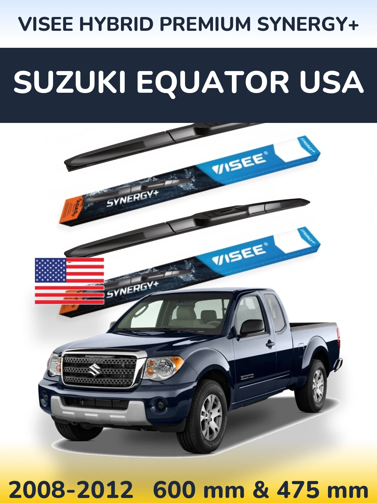 Комплект передних дворников VISEE HYBRID PREMIUM SYNERGY+ 600 & 475 мм для Suzuki Equator USA 2008-2012