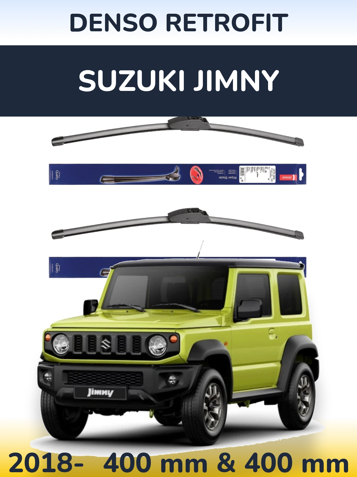 Front wiper blade set Denso Retrofit 400 & 400 mm for Suzuki Jimny 2018-2026
