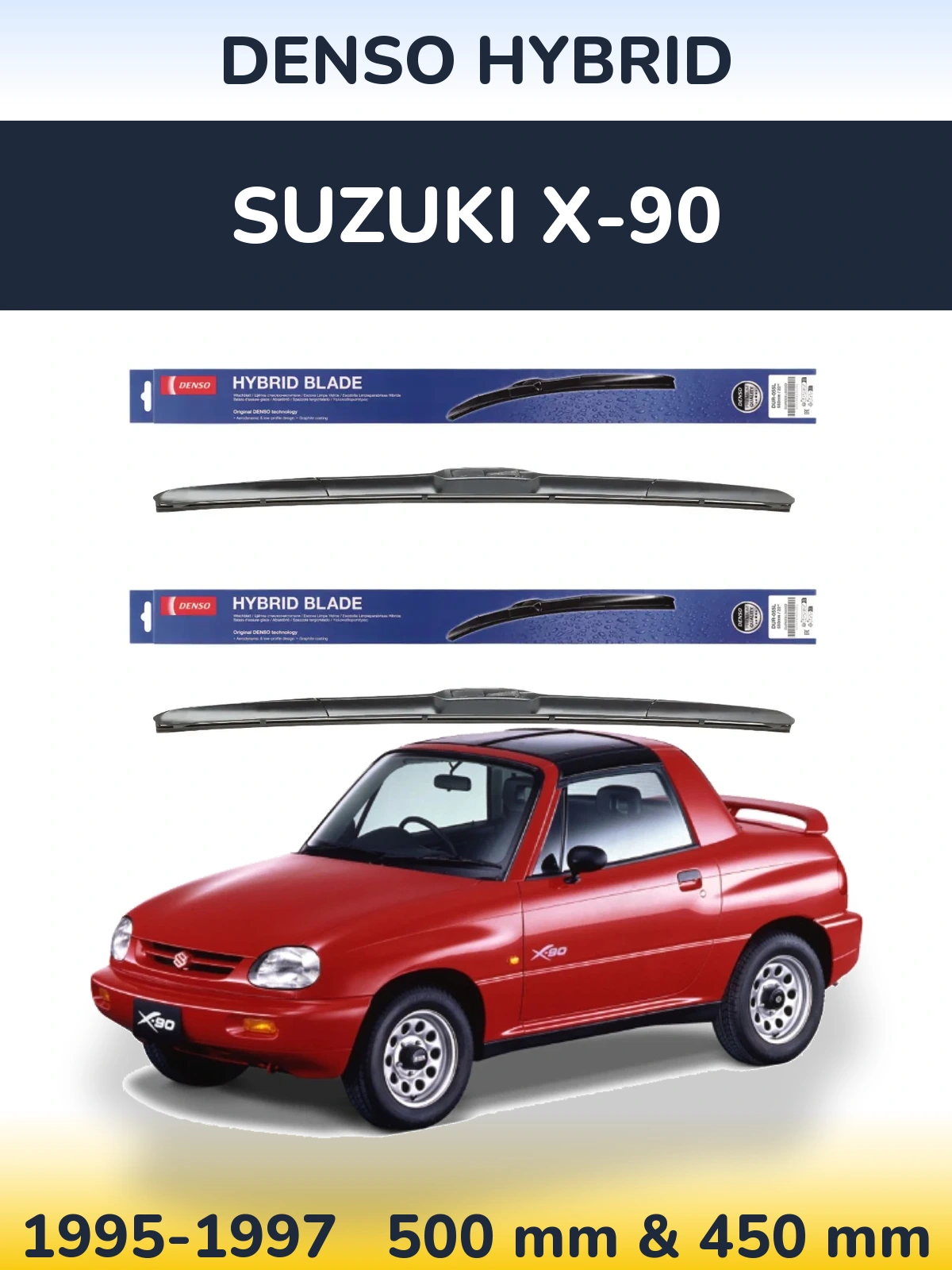 Komplet przednich wycieraczek Denso Hybrid 500 & 450 mm do Suzuki X-90 1995-1997