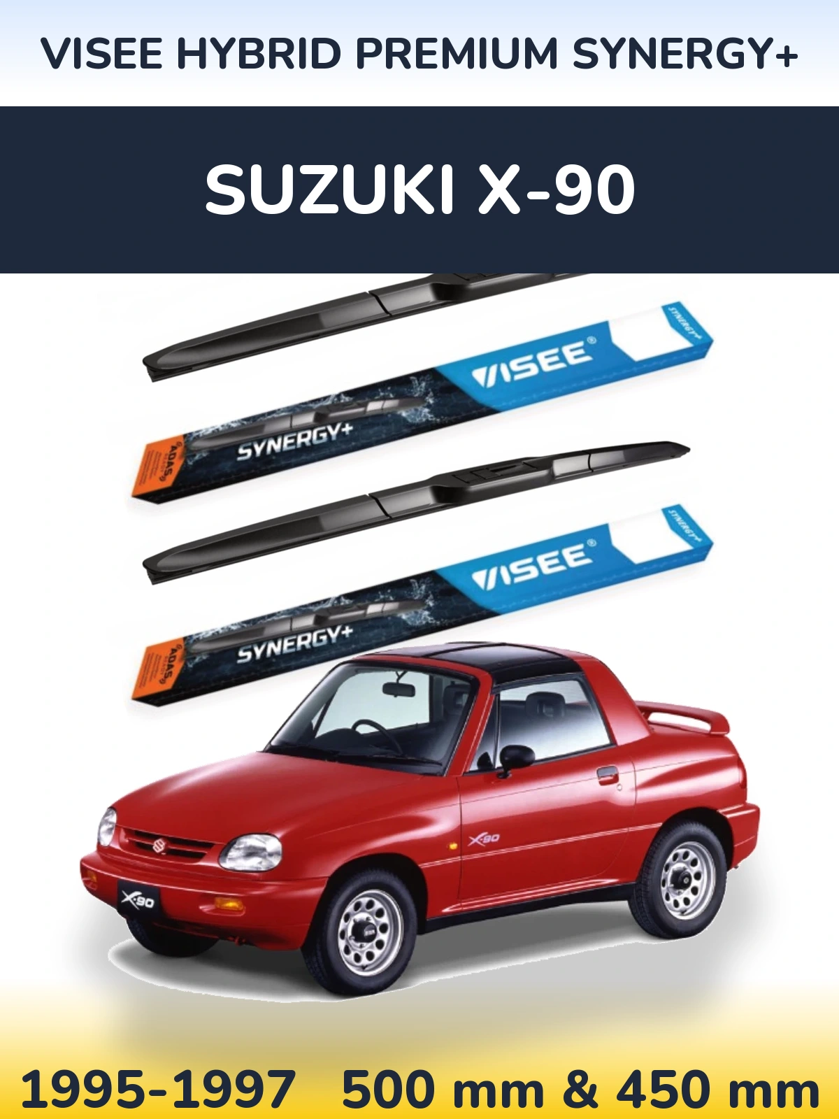 Front wiper blade set VISEE HYBRID PREMIUM SYNERGY+ 500 & 450 mm for Suzuki X-90 1995-1997