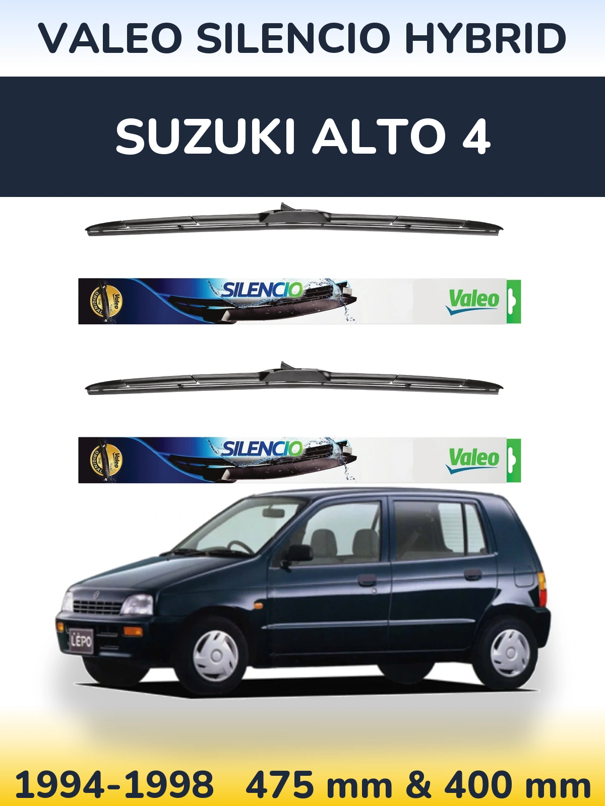 Комплект передних дворников Valeo Silencio Hybrid 475 & 400 мм для Suzuki Alto 4 1994-1998