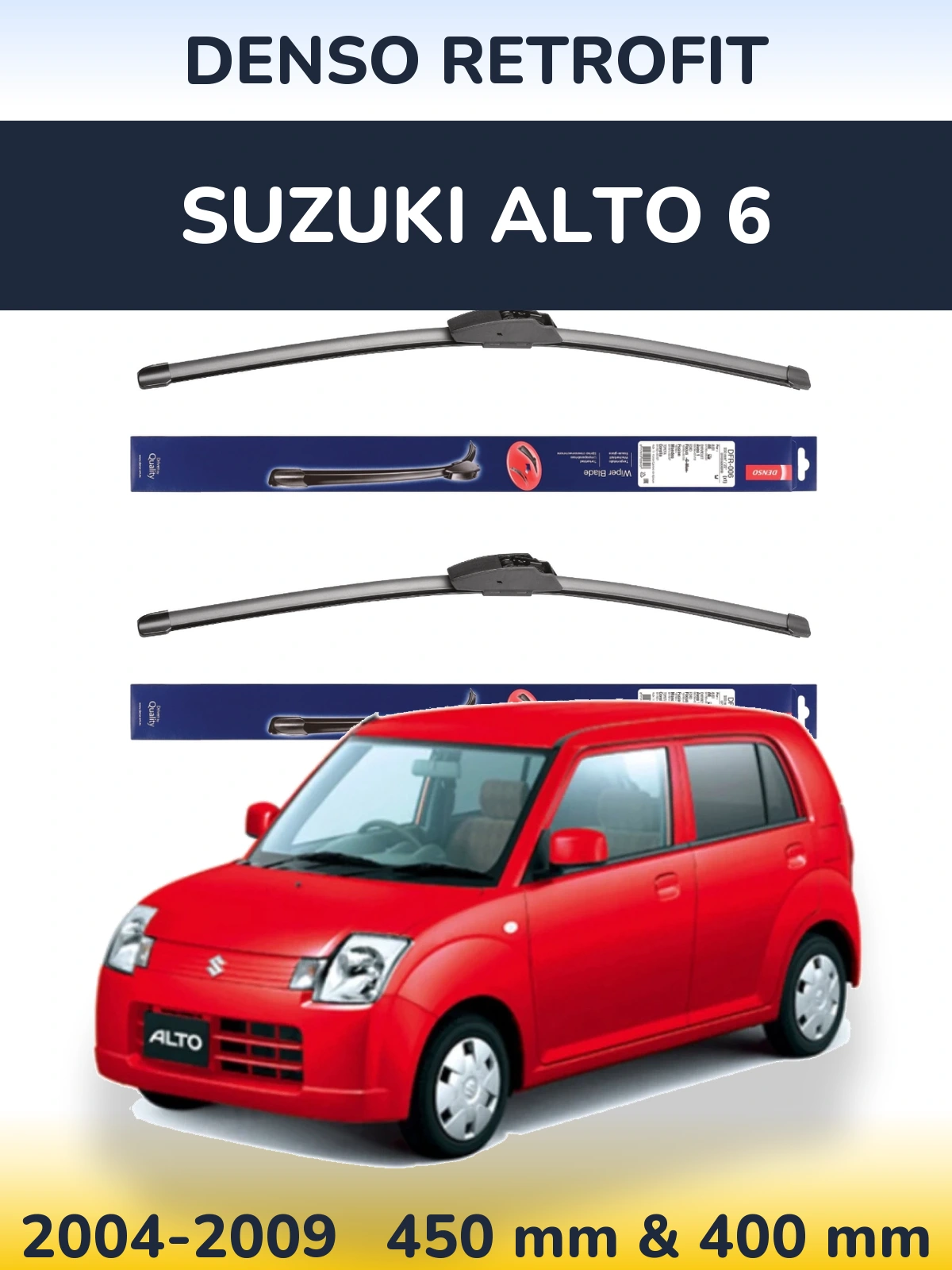 Front wiper blade set Denso Retrofit 450 & 400 mm for Suzuki Alto 6 2004-2009