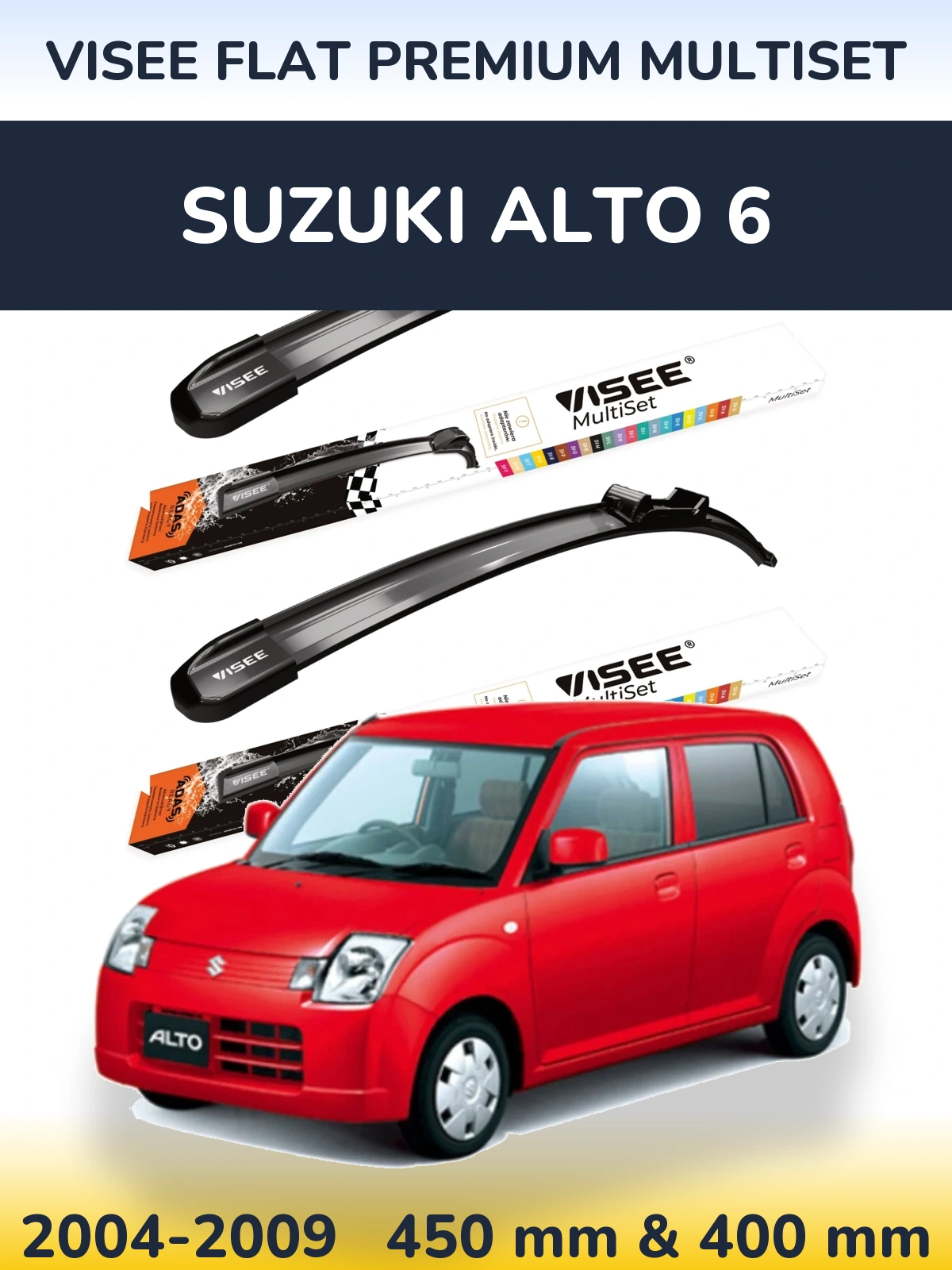 Front wiper blade set VISEE FLAT PREMIUM MultiSet 450 & 400 mm for Suzuki Alto 6 2004-2009