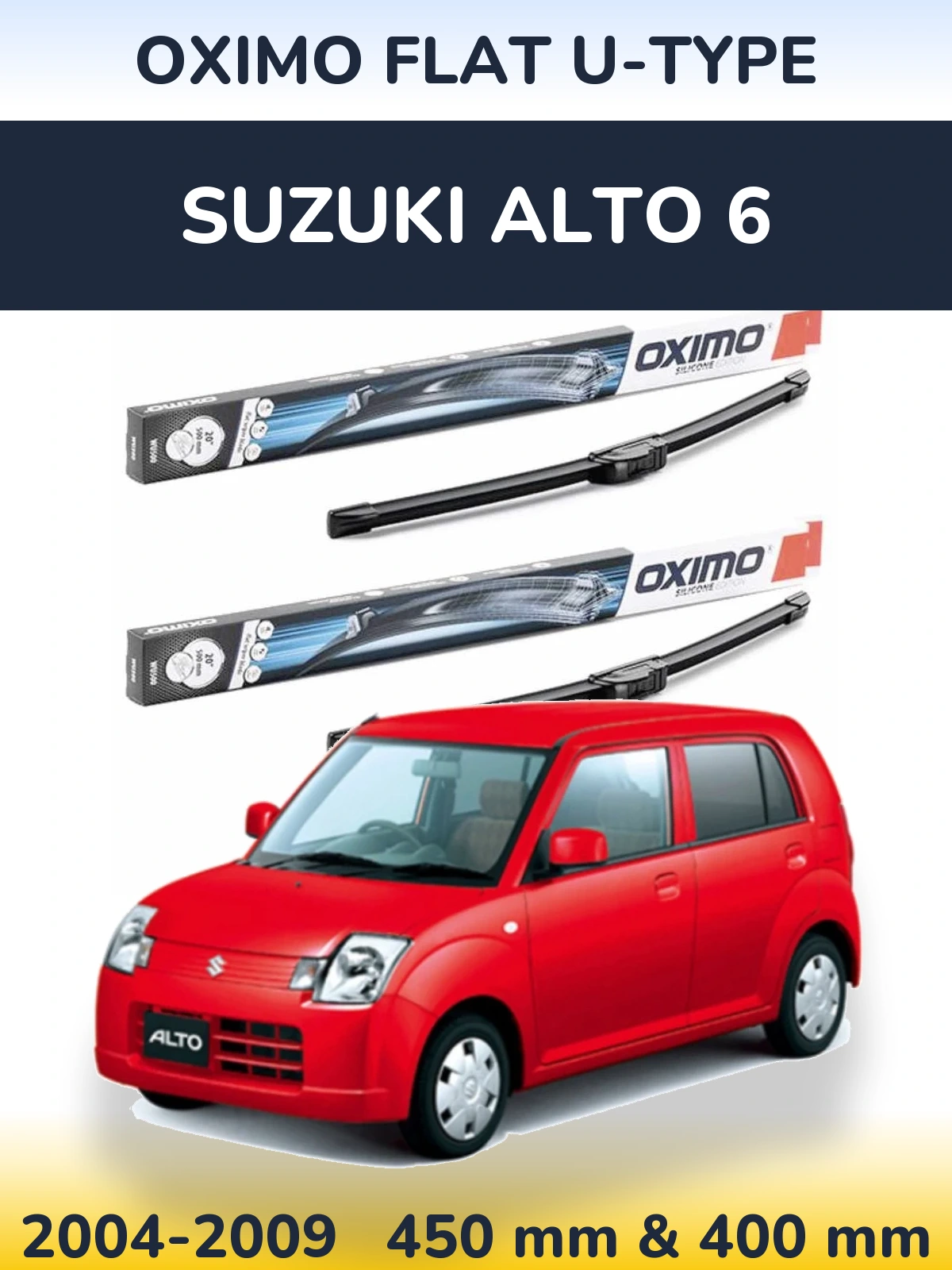 Комплект передніх щіток Oximo Flat U-type 450 & 400 мм для Suzuki Alto 6 2004-2009