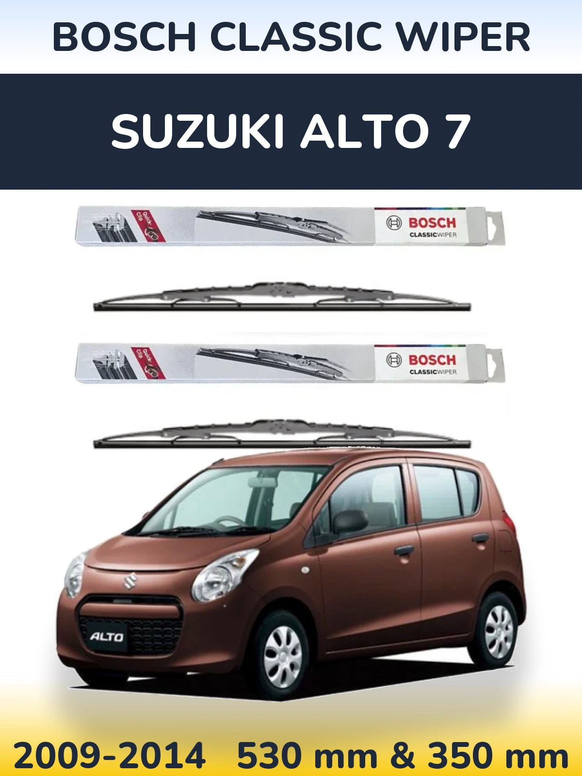 Front wiper blade set BOSCH Classic Wiper 530 & 340 mm for Suzuki Alto 7 2009-2014