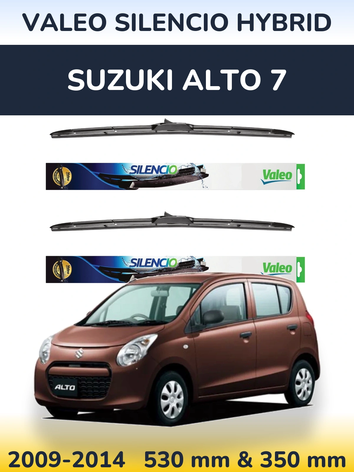 Front wiper blade set Valeo Silencio Hybrid 530 & 350 mm for Suzuki Alto 7 2009-2014