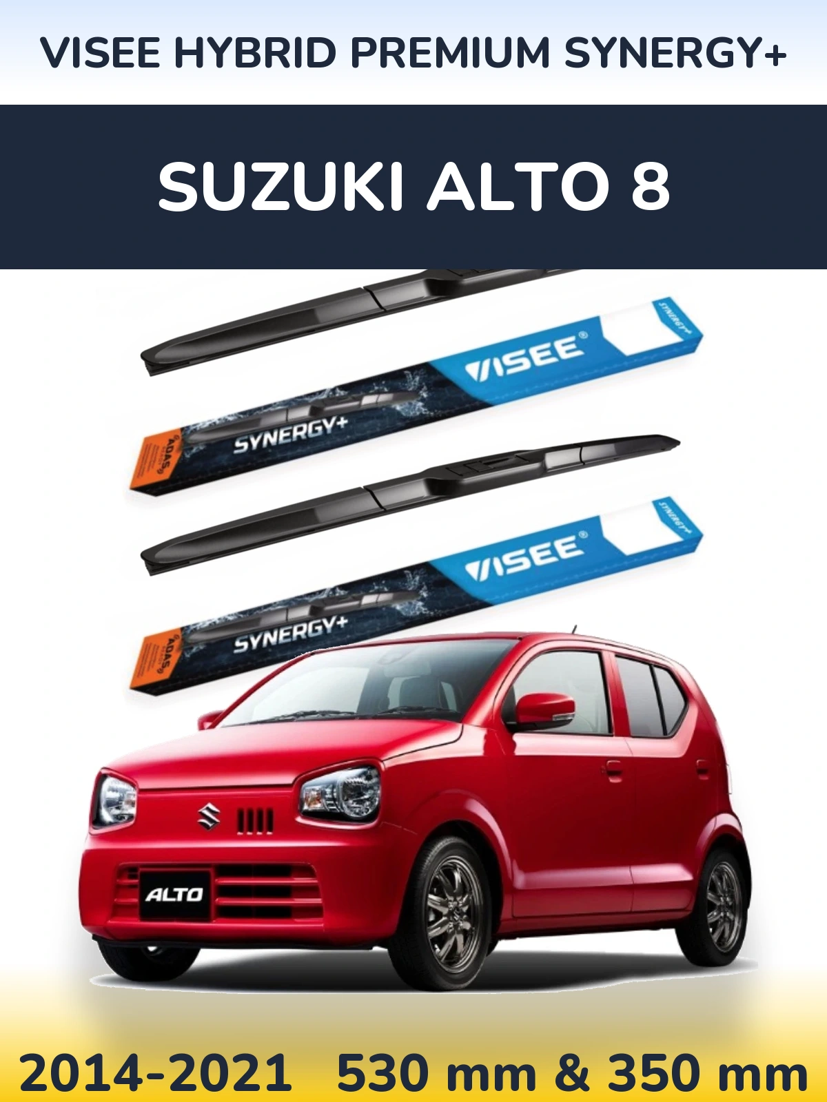 Front wiper blade set VISEE HYBRID PREMIUM SYNERGY+ 530 & 350 mm for Suzuki Alto 8 2014-2021