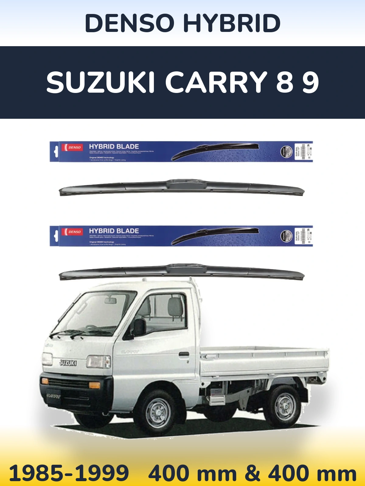 Front wiper blade set Denso Hybrid 400 & 400 mm for Suzuki Carry 8 9 1985-1999