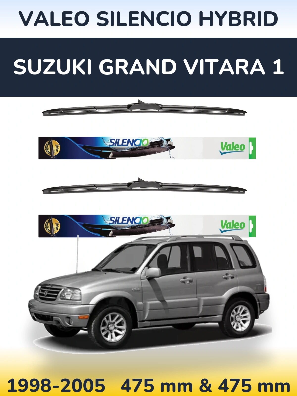 Комплект передних дворников Valeo Silencio Hybrid 475 & 475 мм для Suzuki Grand Vitara 1 1998-2005