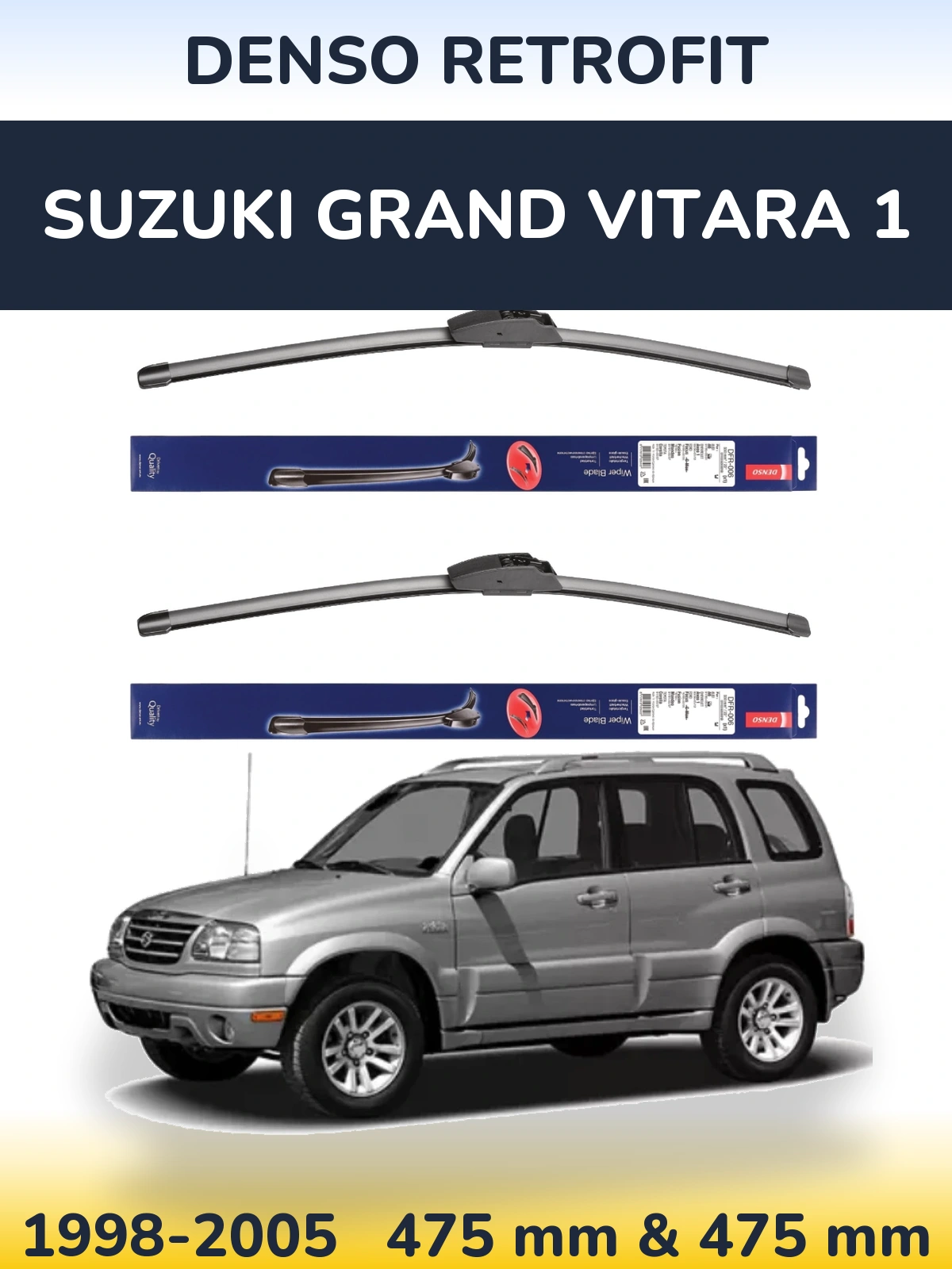 Комплект передних дворников Denso Retrofit 475 & 475 мм для Suzuki Grand Vitara 1 1998-2005