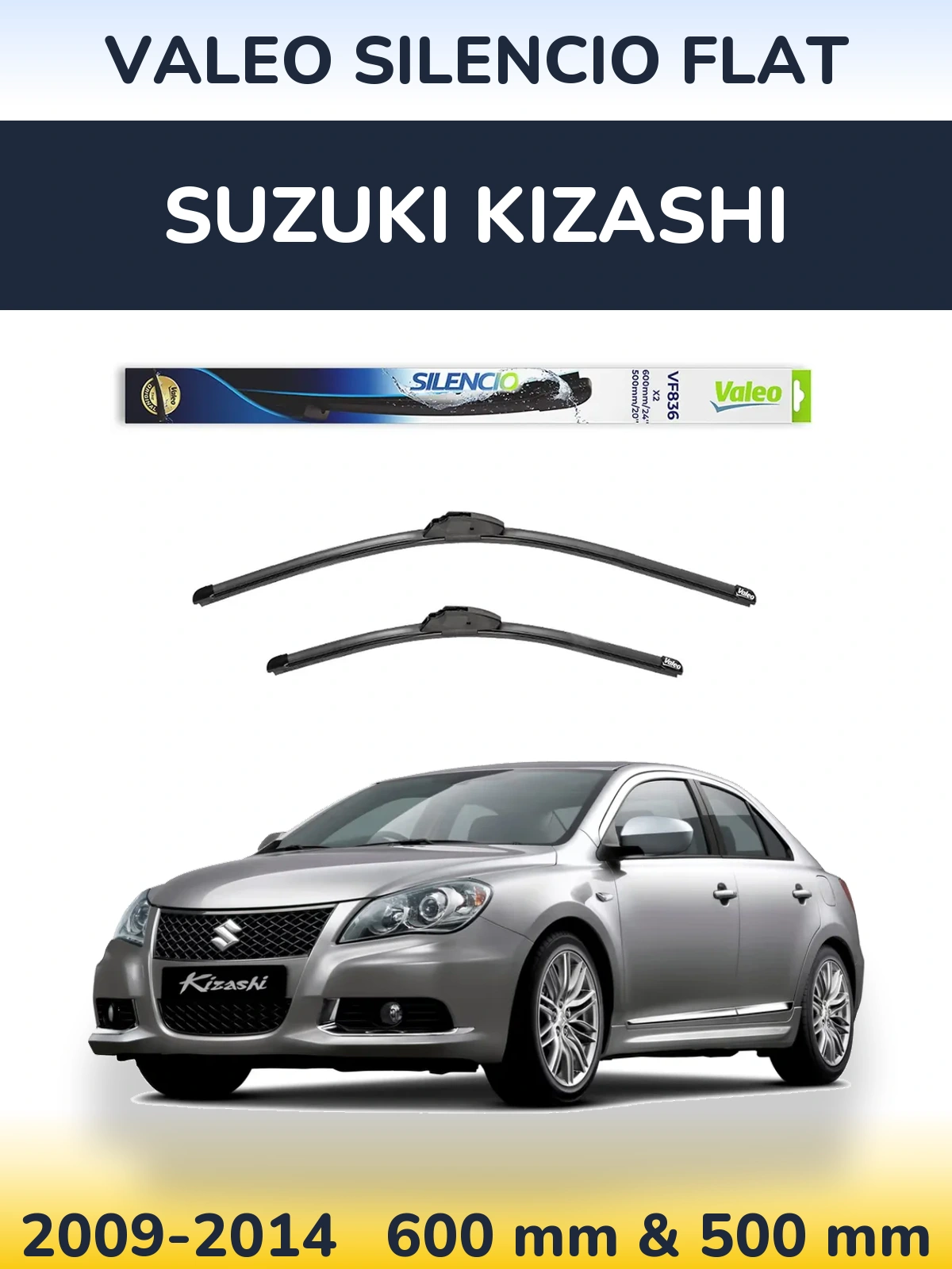 Komplet przednich wycieraczek Valeo Silencio Flat 600 & 500 mm do Suzuki Kizashi 2009-2014