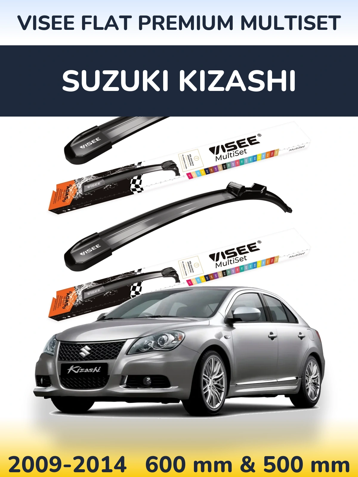 Komplet przednich wycieraczek VISEE FLAT PREMIUM MultiSet 600 & 500 mm do Suzuki Kizashi 2009-2014
