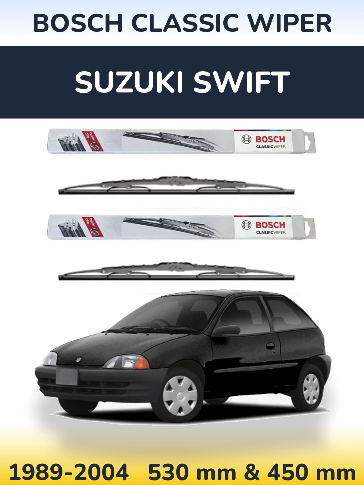 Комплект передних дворников BOSCH Classic Wiper 530 & 450 мм для Suzuki Swift 1989-2004