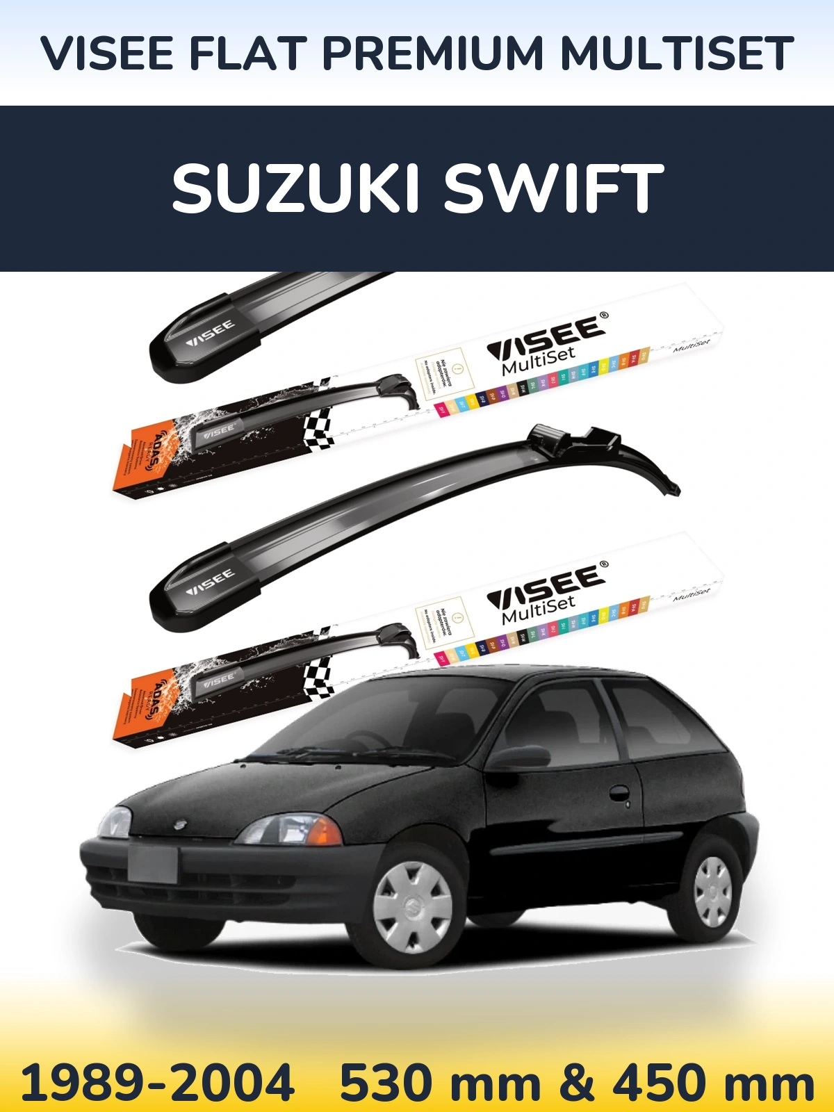 Front wiper blade set VISEE FLAT PREMIUM MultiSet 530 & 450 mm for Suzuki Swift 1989-2004