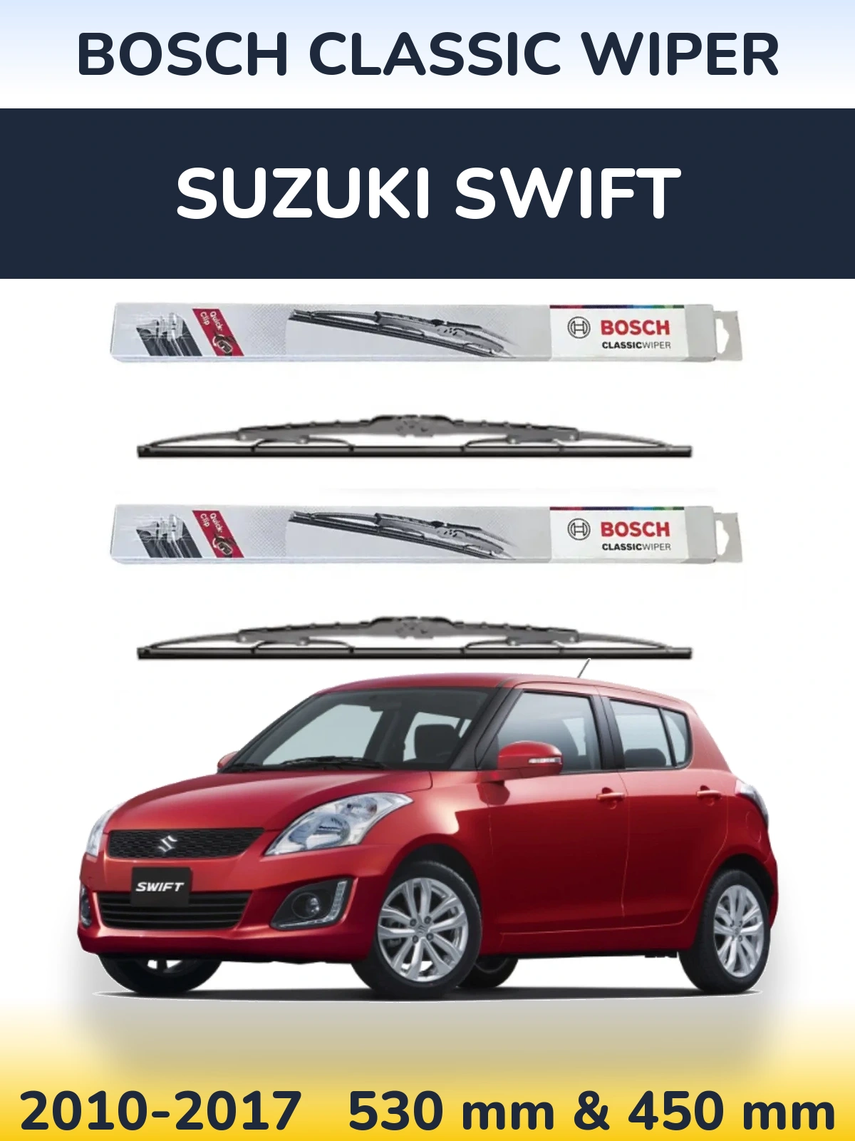 Komplet przednich wycieraczek BOSCH Classic Wiper 530 & 450 mm do Suzuki Swift 2010-2017
