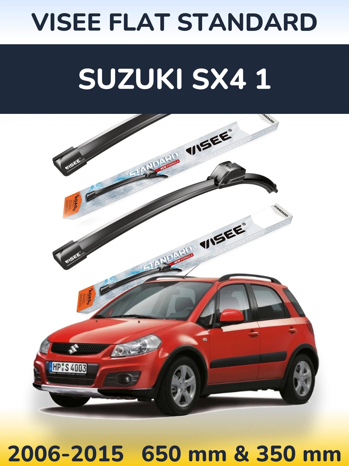 Front wiper blade set VISEE FLAT STANDARD 650 & 350 mm for Suzuki SX4 1 2006-2015