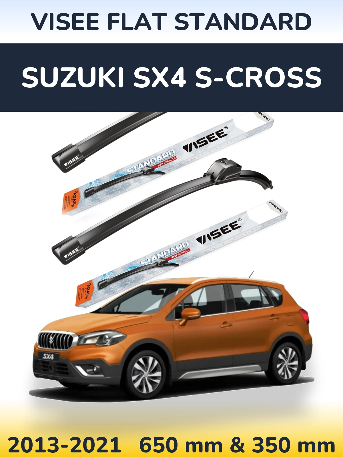 Комплект передних дворников VISEE FLAT STANDARD 650 & 350 мм для Suzuki SX4 S-Cross 2013-2021