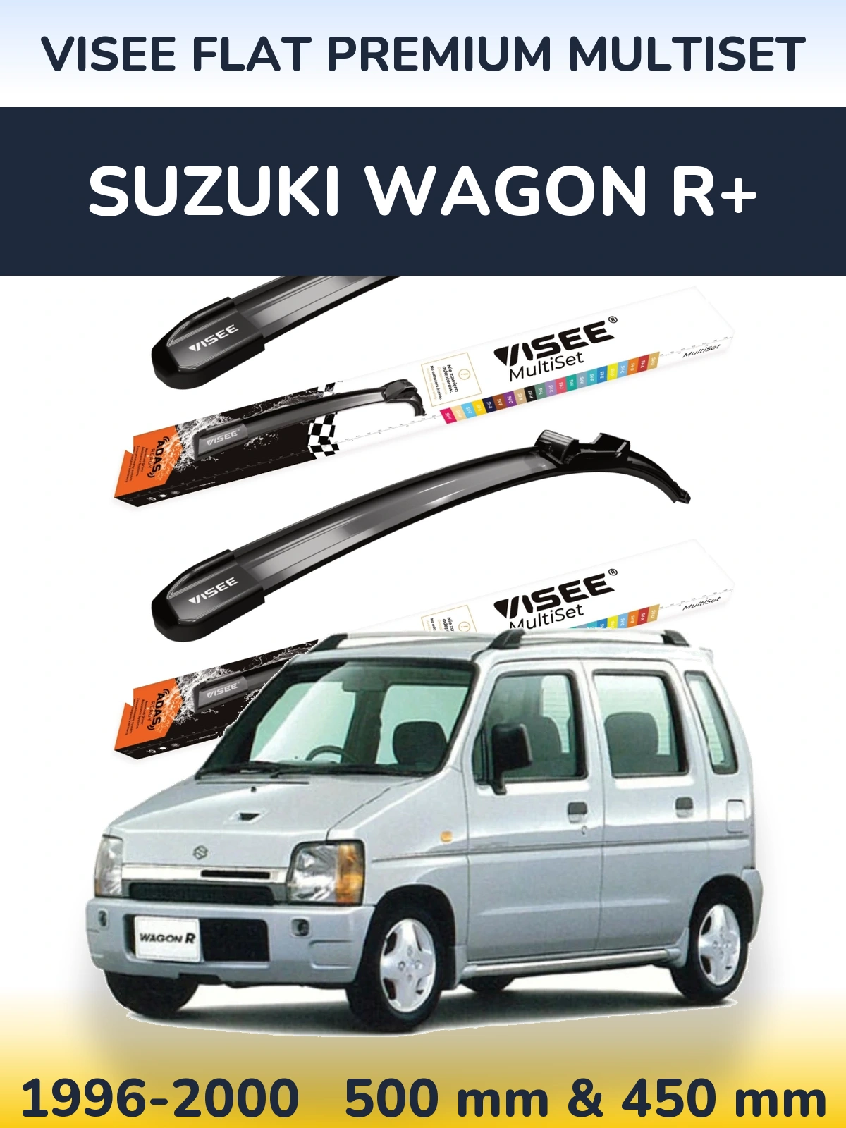 Komplet przednich wycieraczek VISEE FLAT PREMIUM MultiSet 500 & 450 mm do Suzuki Wagon R+ 1996-2000