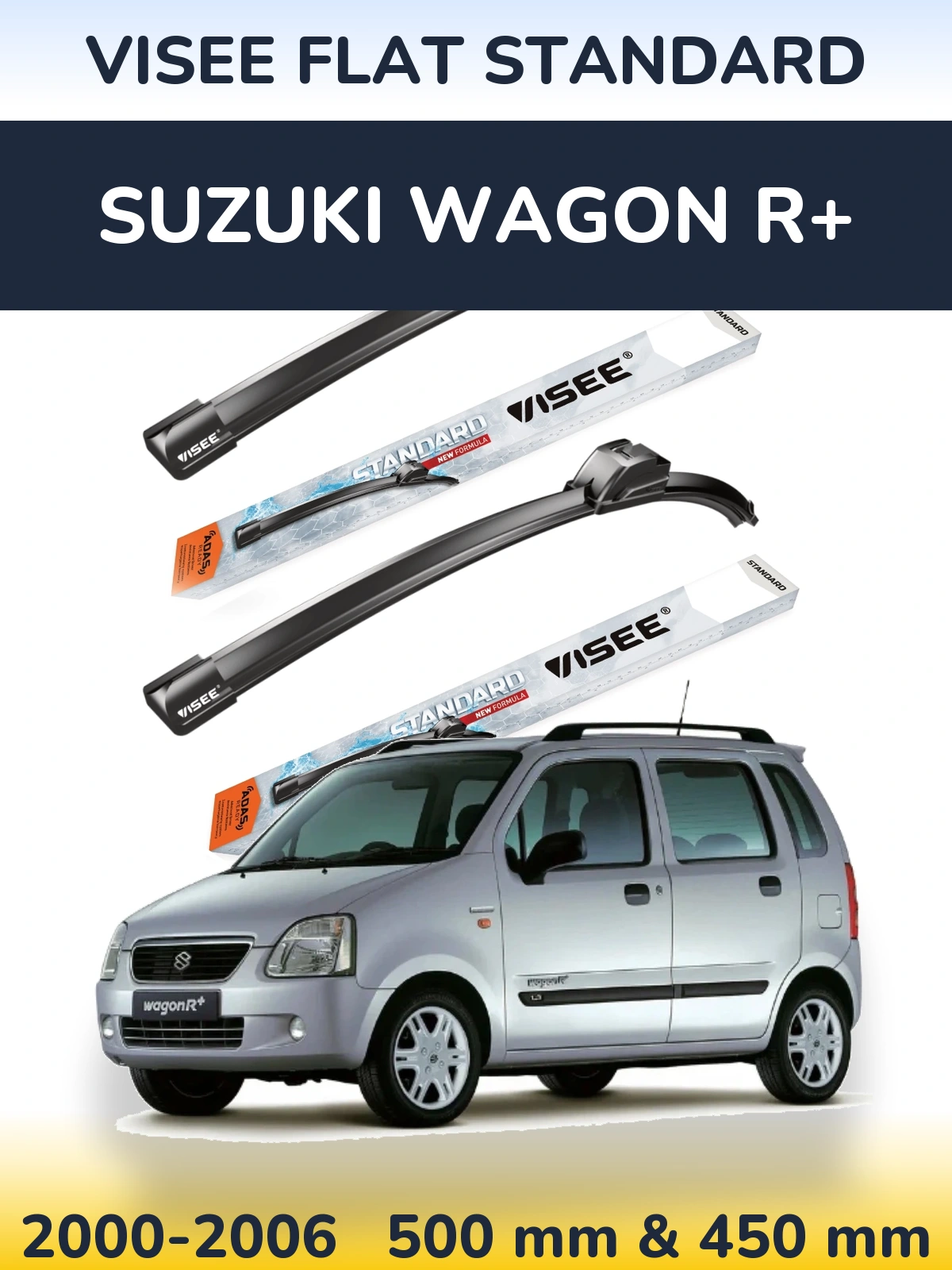 Komplet przednich wycieraczek VISEE FLAT STANDARD 500 & 450 mm do Suzuki Wagon R+ 2000-2006