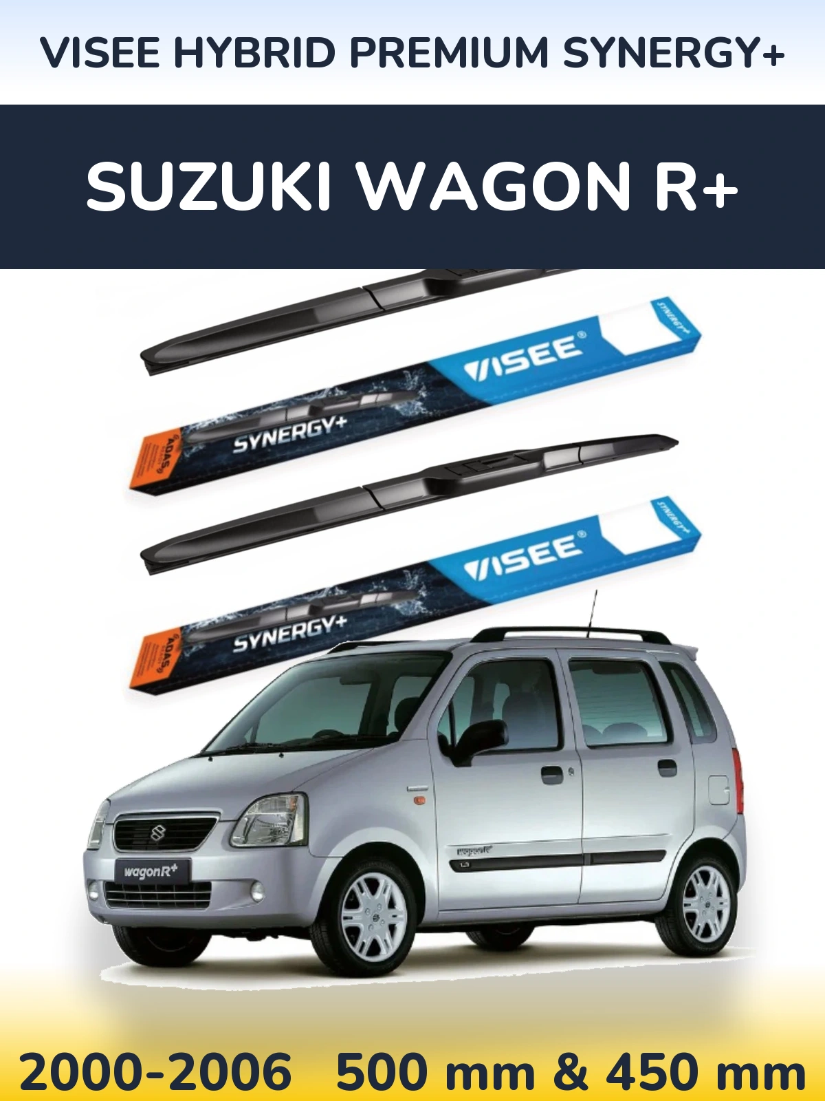 Front wiper blade set VISEE HYBRID PREMIUM SYNERGY+ 500 & 450 mm for Suzuki Wagon R+ 2000-2006