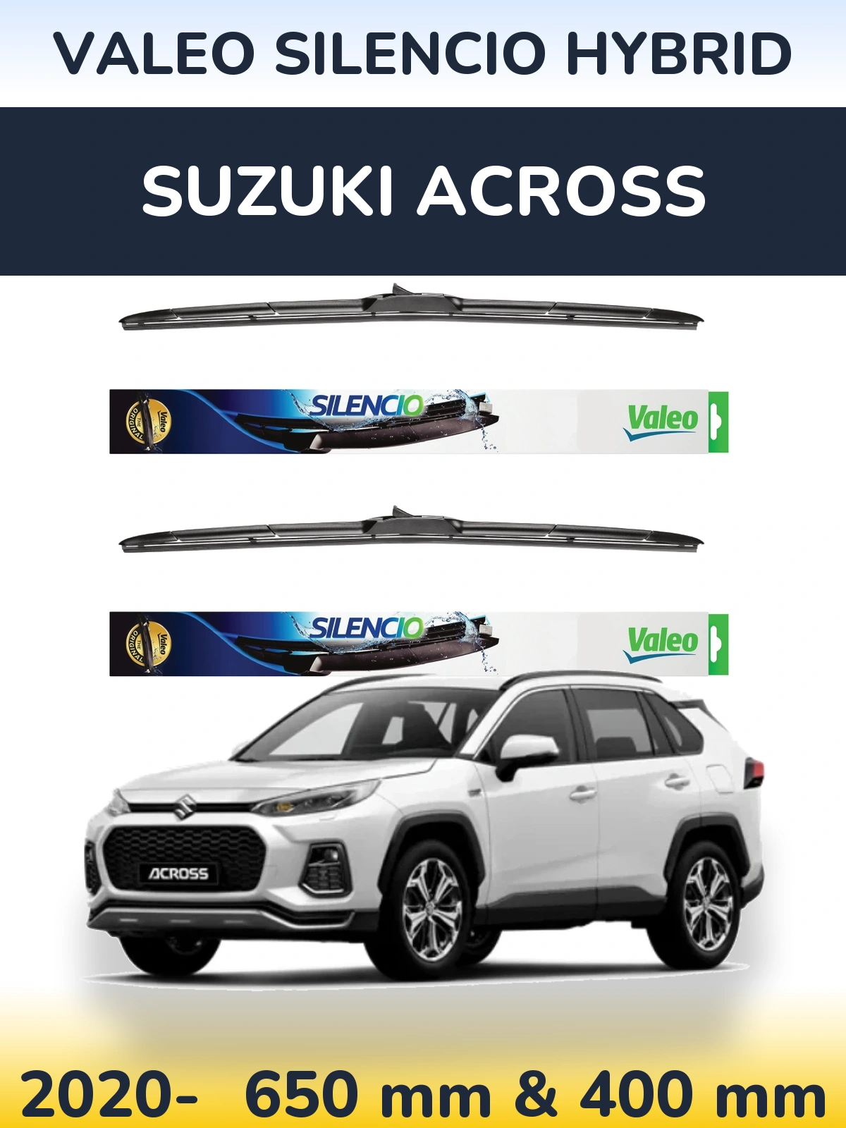 Комплект передніх щіток Valeo Silencio Hybrid 650 & 400 мм для Suzuki Across 2020-2026