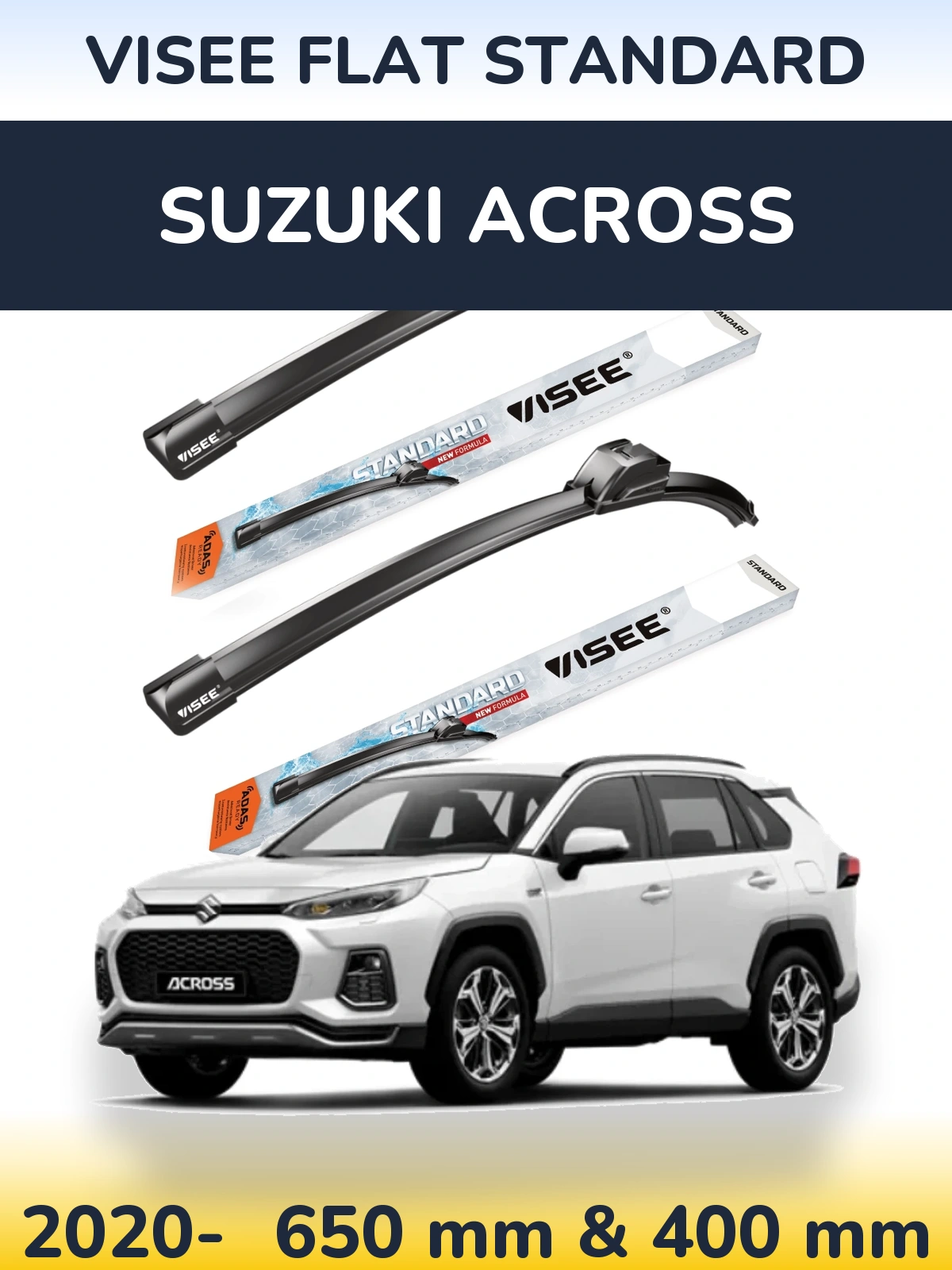 Komplet przednich wycieraczek VISEE FLAT STANDARD 650 & 400 mm do Suzuki Across 2020-2026