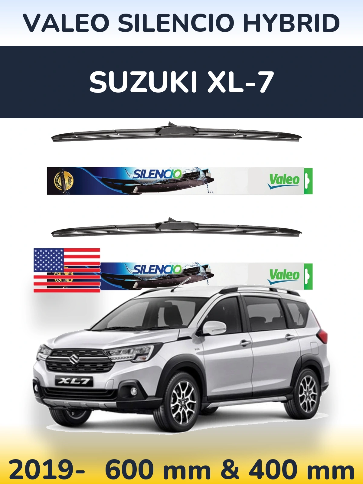 Комплект передніх щіток Valeo Silencio Hybrid 600 & 400 мм для Suzuki XL-7 2019-2026