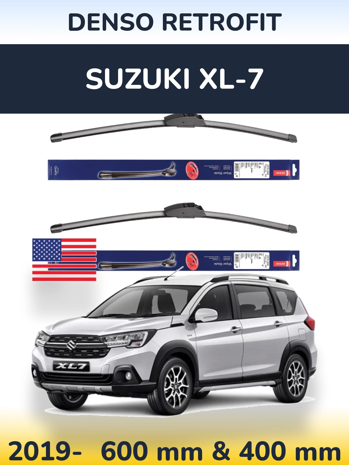 Front wiper blade set Denso Retrofit 600 & 400 mm for Suzuki XL-7 2019-2026
