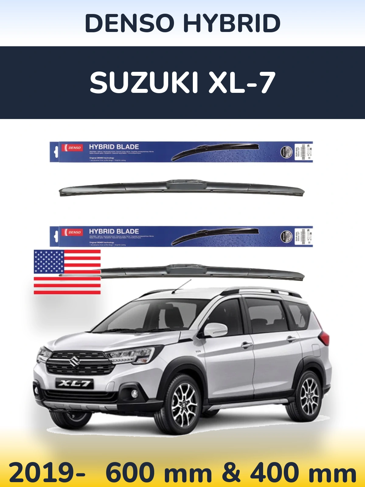 Комплект передних дворников Denso Hybrid 600 & 400 мм для Suzuki XL-7 2019-2026