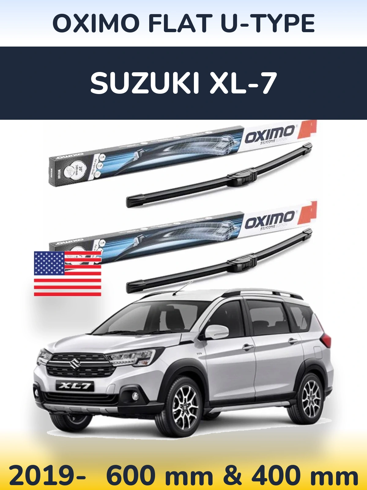 Front wiper blade set Oximo Flat U-type 600 & 400 mm for Suzuki XL-7 2019-2026