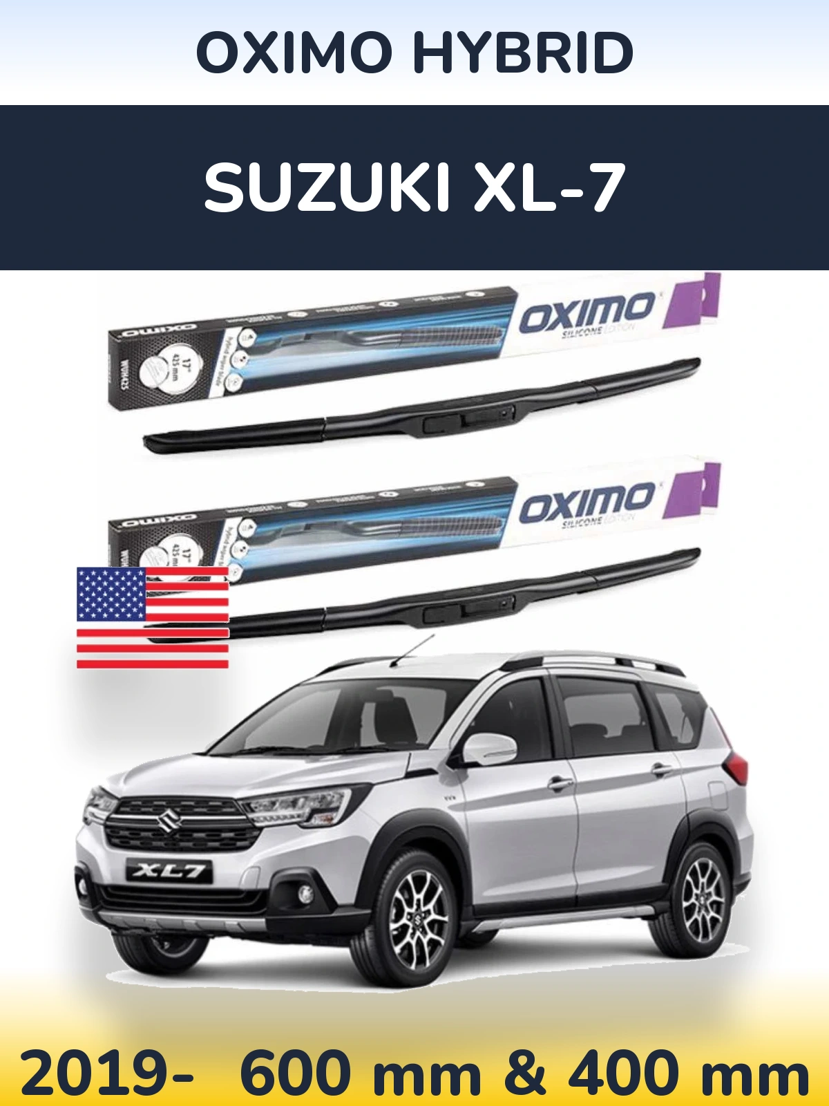 Комплект передніх щіток Oximo Hybrid 600 & 400 мм для Suzuki XL-7 2019-2026