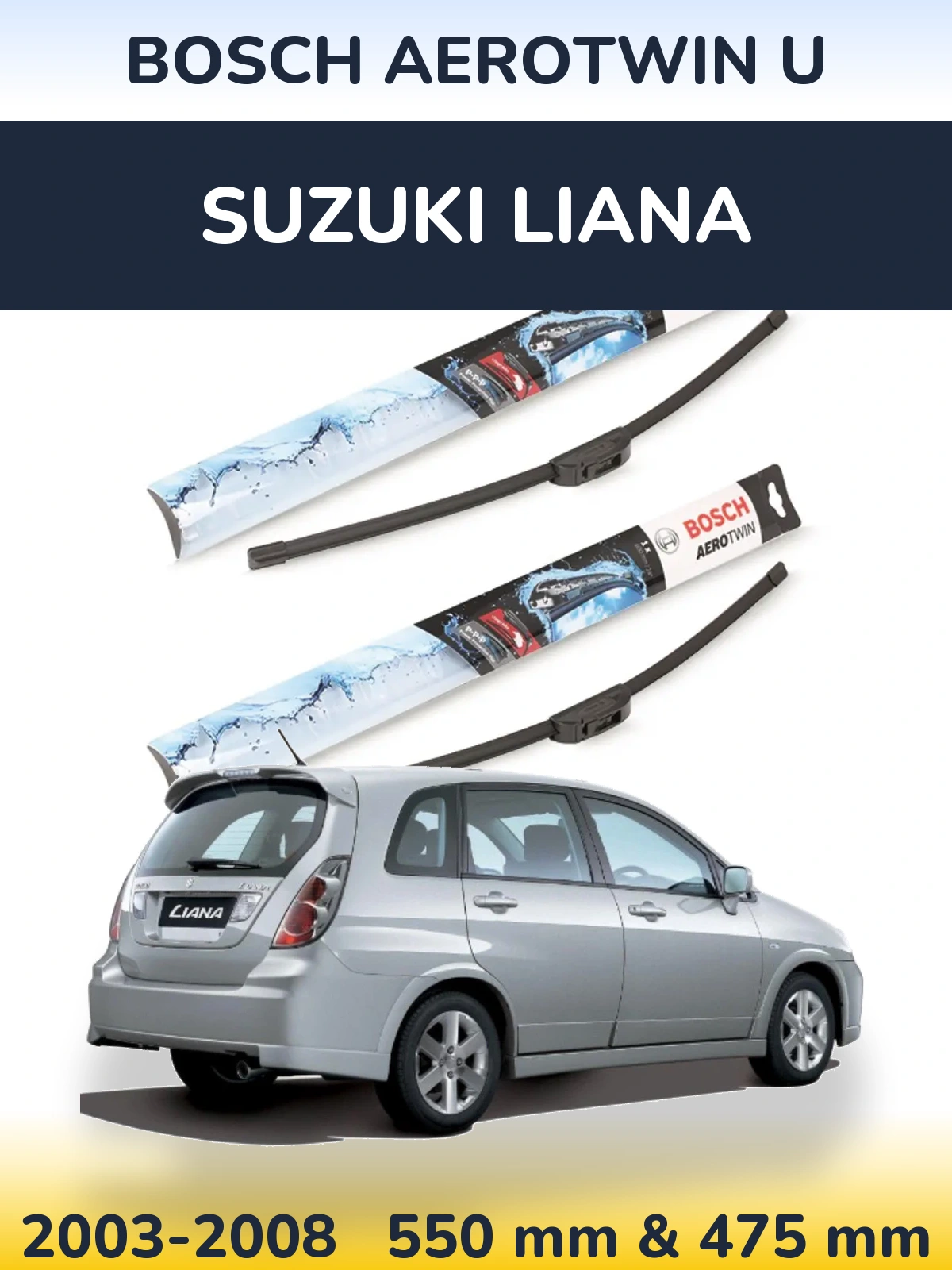 Комплект передних дворников BOSCH AeroTwin U 550 & 475 мм для Suzuki Liana 2003-2008