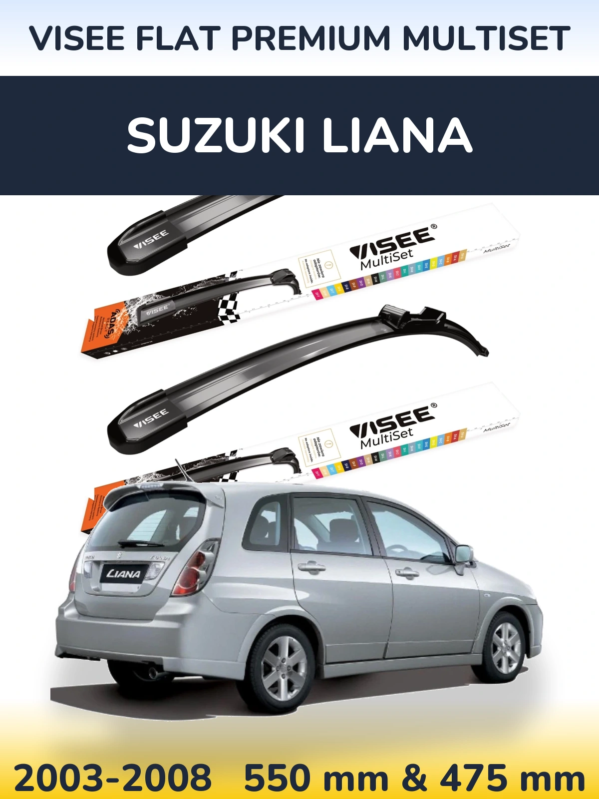 Front wiper blade set VISEE FLAT PREMIUM MultiSet 550 & 475 mm for Suzuki Liana 2003-2008