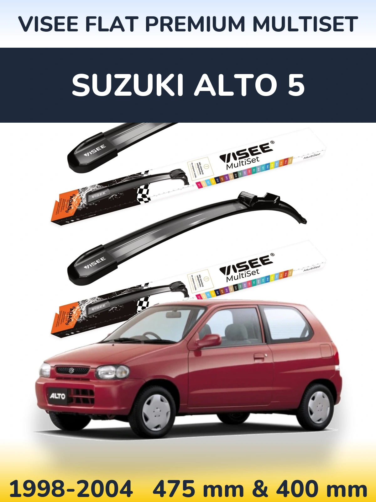 Front wiper blade set VISEE FLAT PREMIUM MultiSet 475 & 400 mm for Suzuki Alto 5 1998-2004