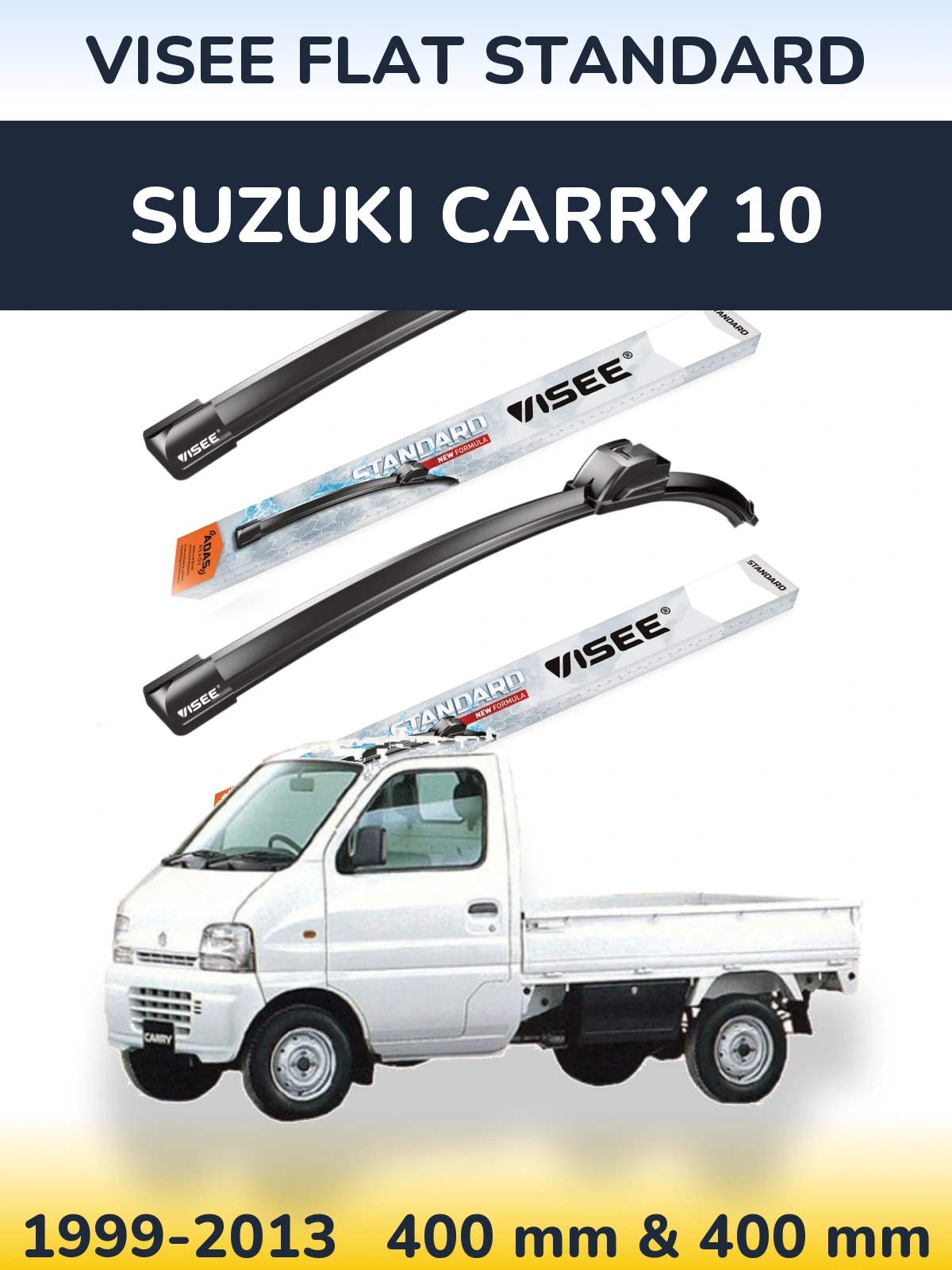 Front wiper blade set VISEE FLAT STANDARD 400 & 400 mm for Suzuki Carry 10 1999-2013