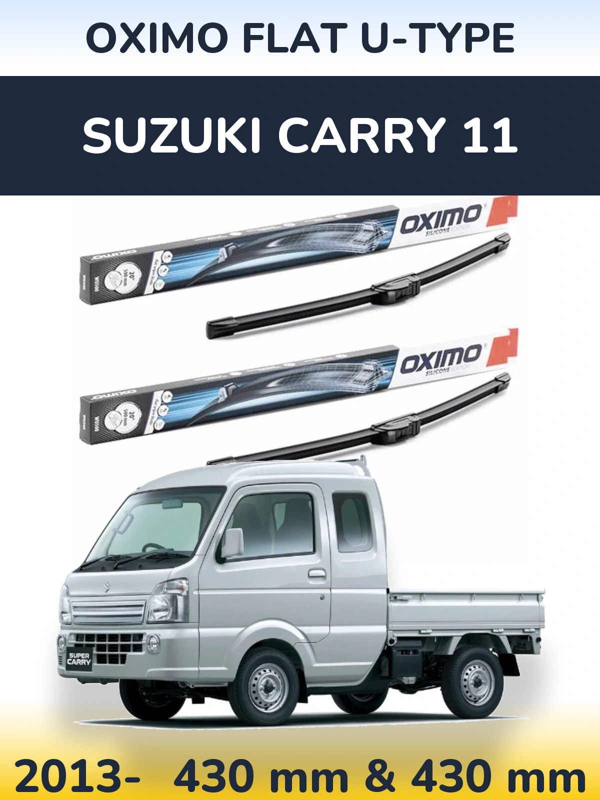 Komplet przednich wycieraczek Oximo Flat U-type 430 & 430 mm do Suzuki Carry 11 2013-2026