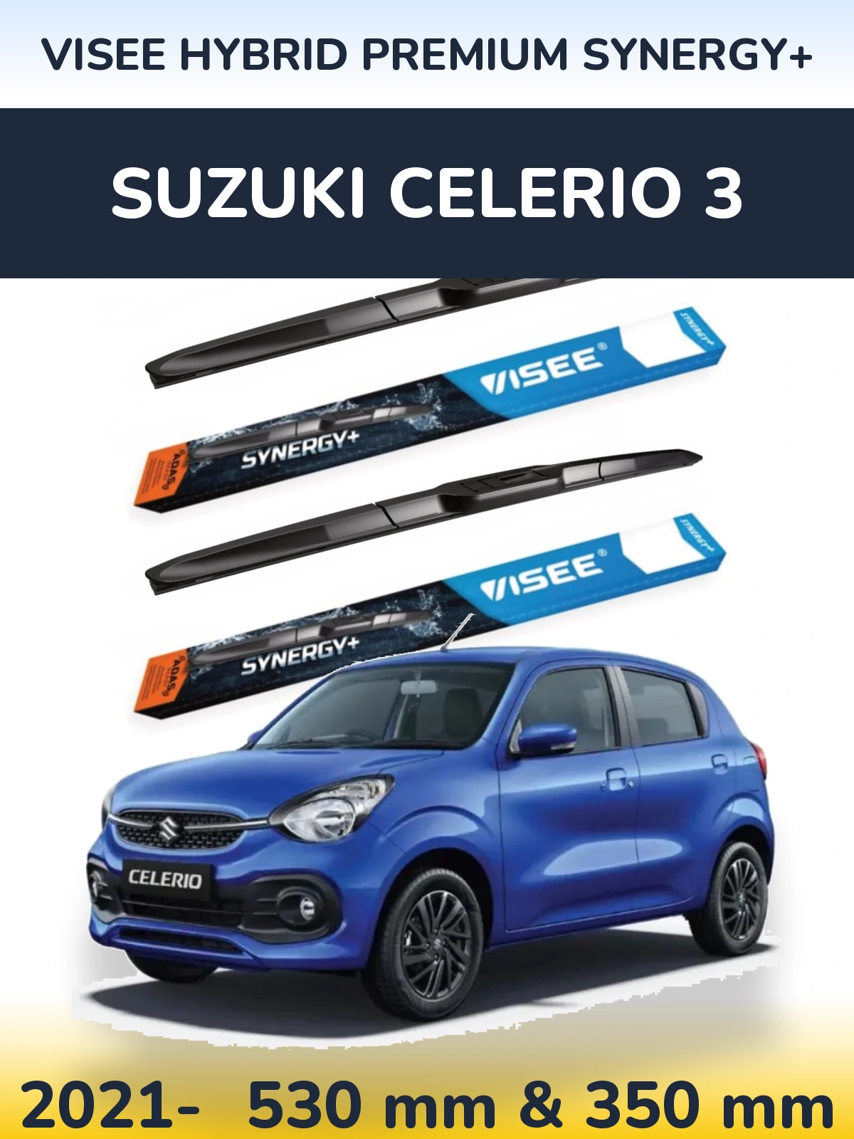 Komplet przednich wycieraczek VISEE HYBRID PREMIUM SYNERGY+ 530 & 350 mm do Suzuki Celerio 3 2021-2026