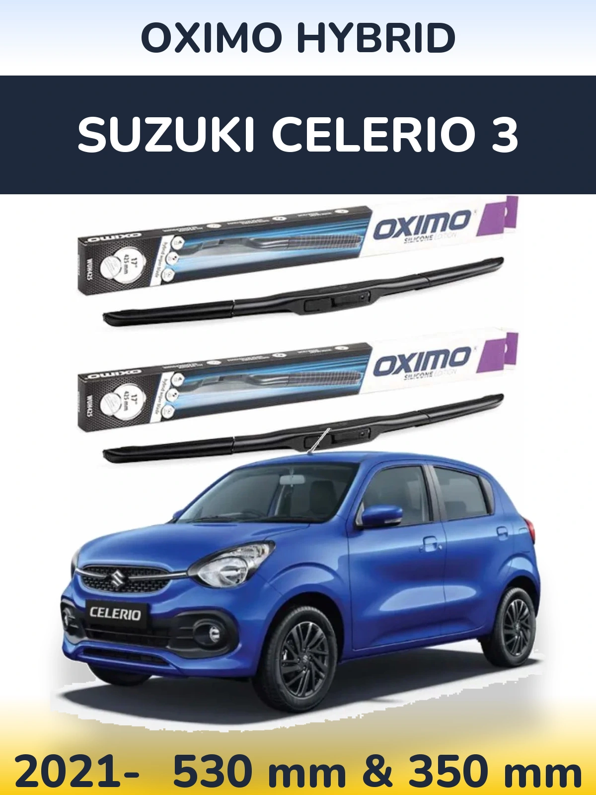 Комплект передніх щіток Oximo Hybrid 530 & 350 мм для Suzuki Celerio 3 2021-2026