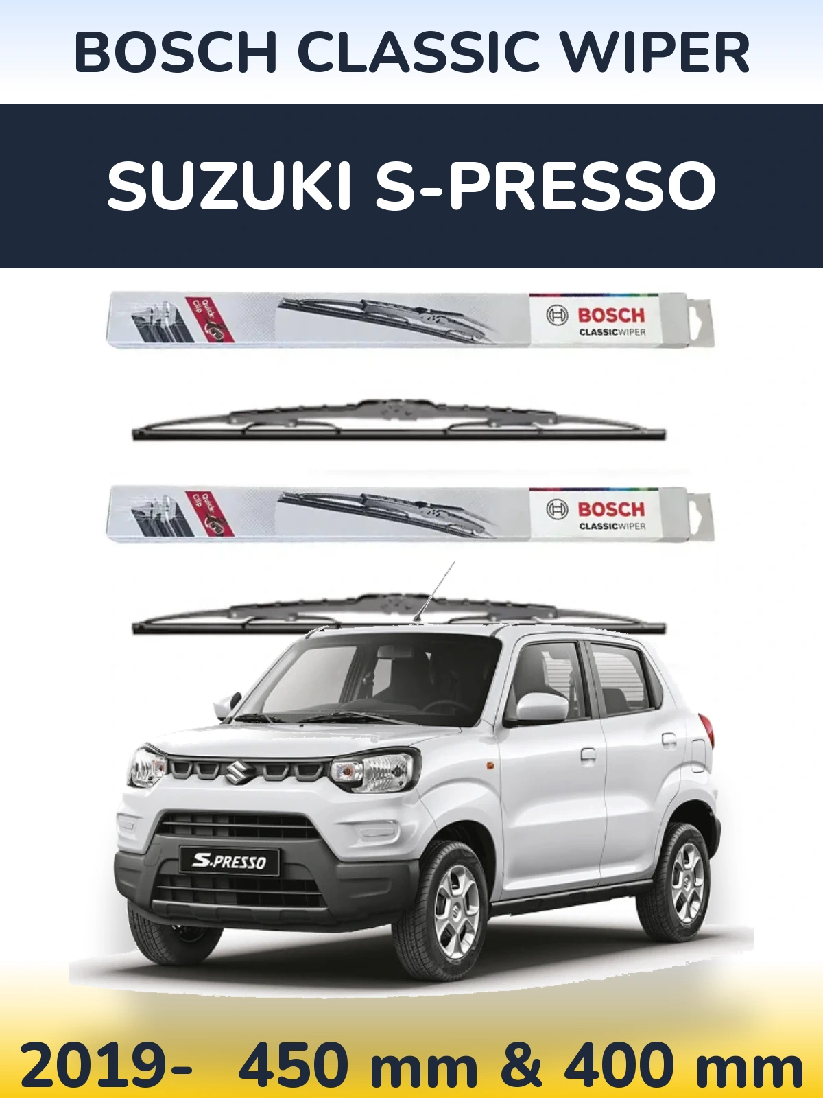 Komplet przednich wycieraczek BOSCH Classic Wiper 450 & 400 mm do Suzuki S-Presso 2019-2026
