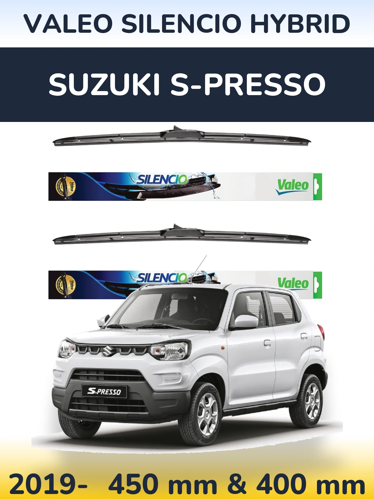 Комплект передніх щіток Valeo Silencio Hybrid 450 & 400 мм для Suzuki S-Presso 2019-2026