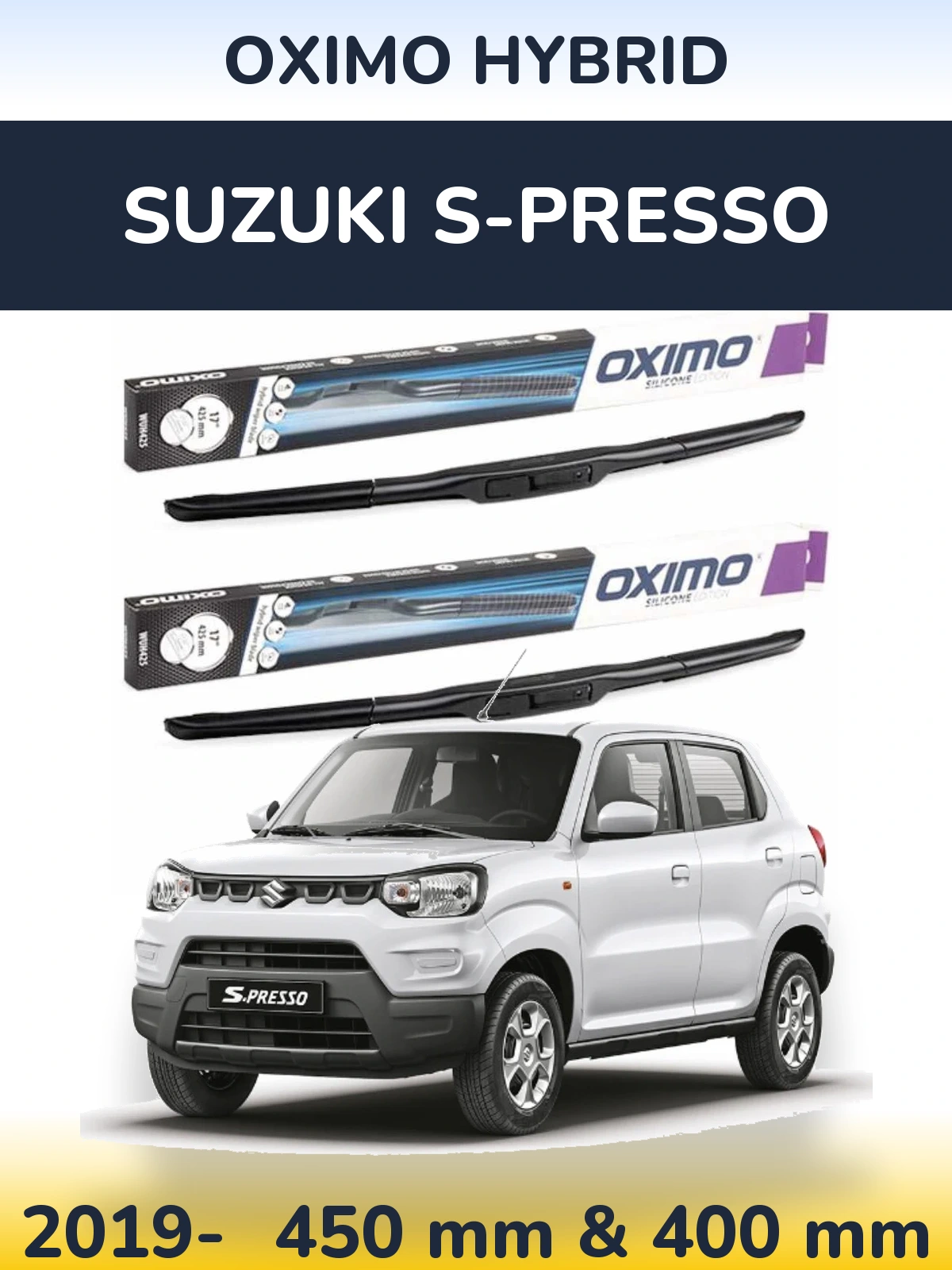 Комплект передніх щіток Oximo Hybrid 450 & 400 мм для Suzuki S-Presso 2019-2026