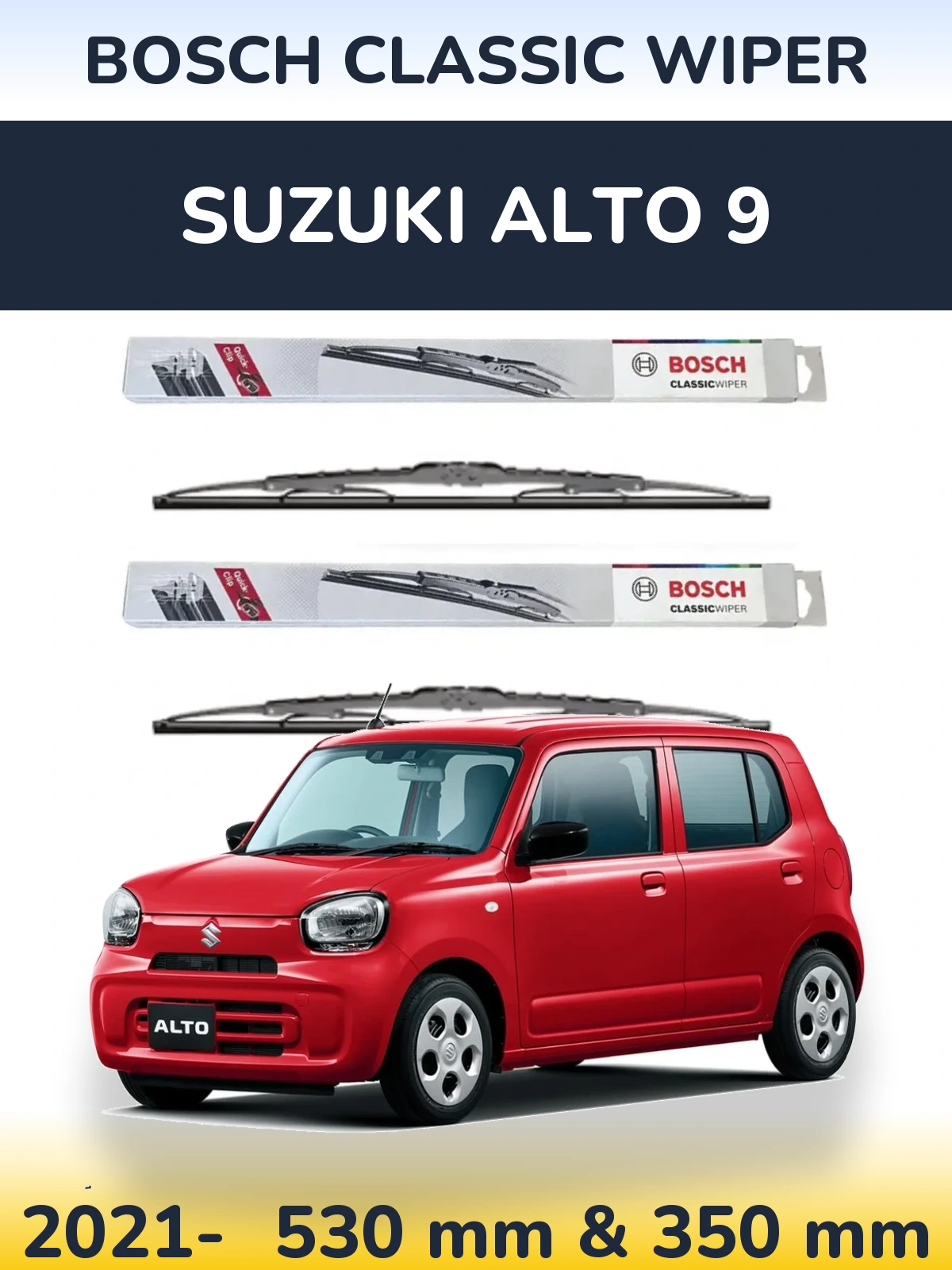 Komplet przednich wycieraczek BOSCH Classic Wiper 530 & 340 mm do Suzuki Alto 9 2021-2026