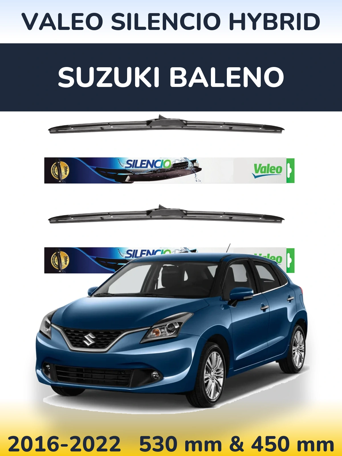 Komplet przednich wycieraczek Valeo Silencio Hybrid 530 & 450 mm do Suzuki Baleno 2016-2022