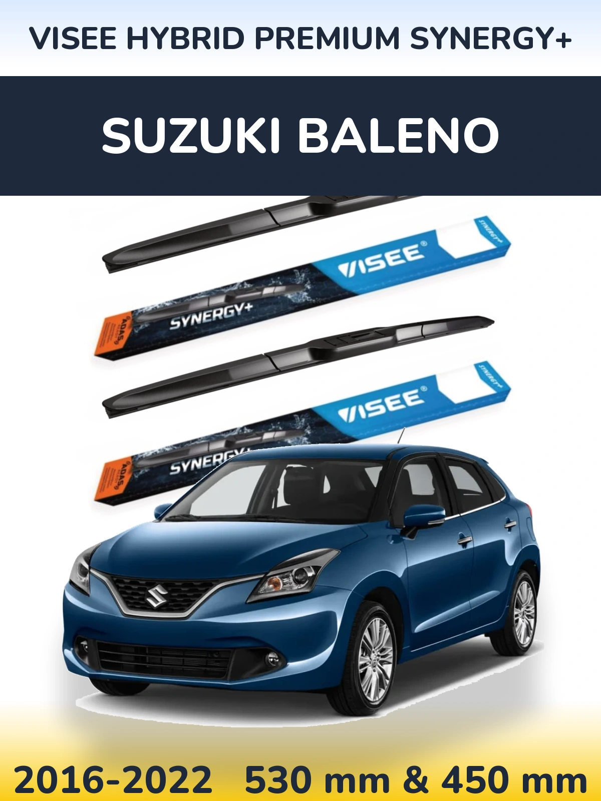 Комплект передних дворников VISEE HYBRID PREMIUM SYNERGY+ 530 & 450 мм для Suzuki Baleno 2016-2022