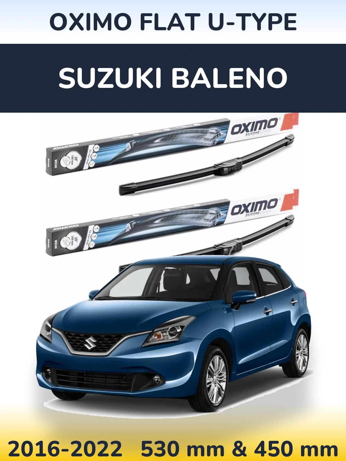 Komplet przednich wycieraczek Oximo Flat U-type 530 & 450 mm do Suzuki Baleno 2016-2022