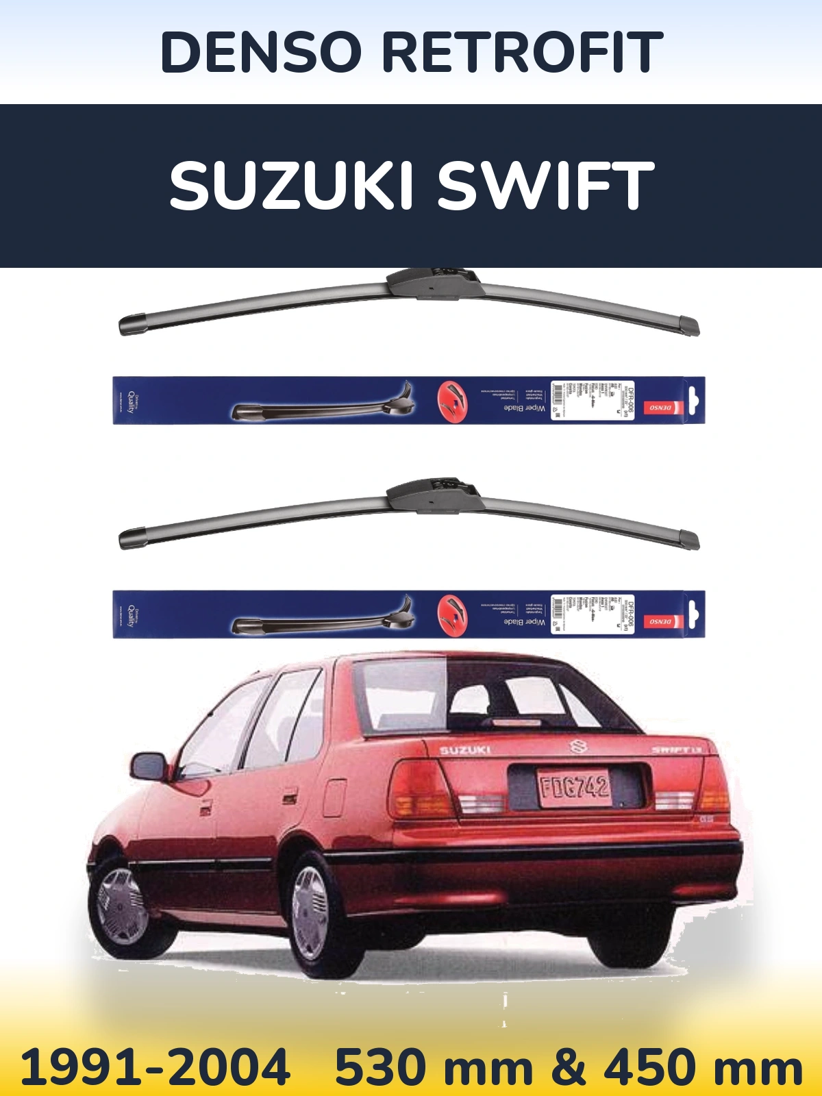 Комплект передніх щіток Denso Retrofit 530 & 450 мм для Suzuki Swift 1991-2004