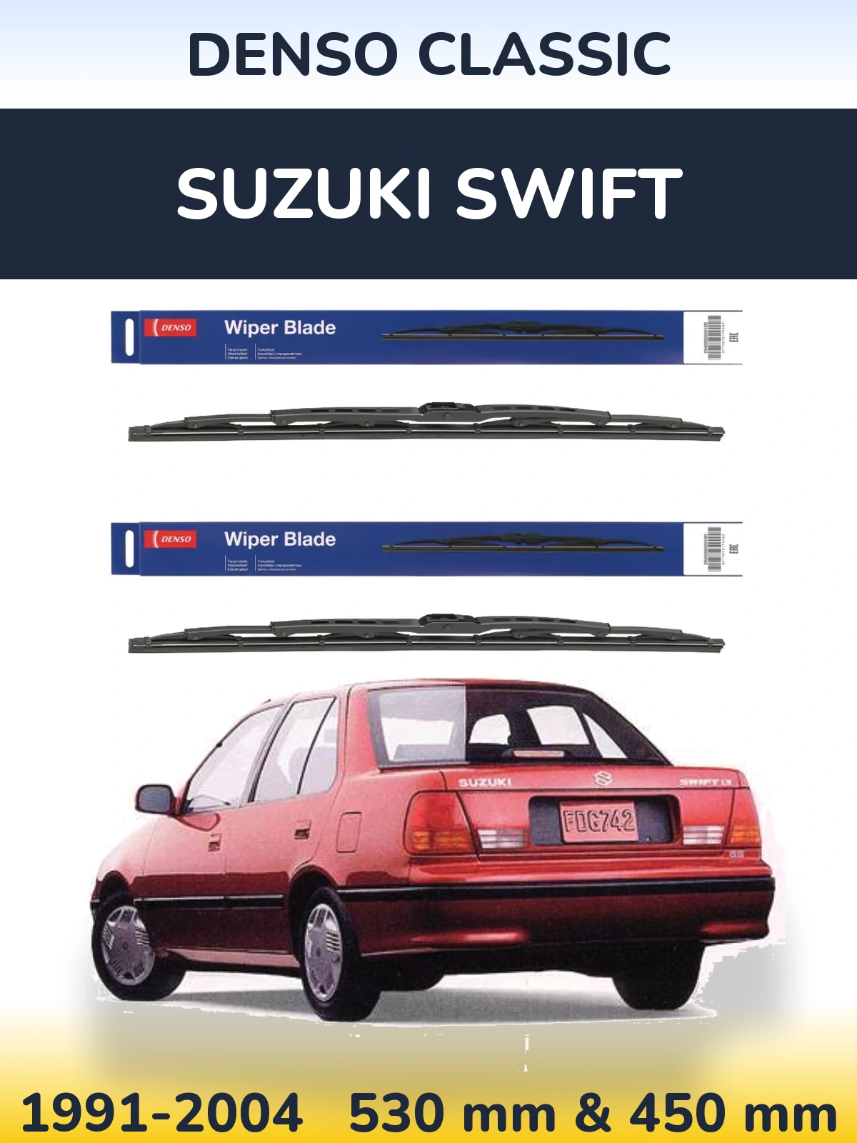 Комплект передніх щіток Denso Classic 530 & 450 мм для Suzuki Swift 1991-2004