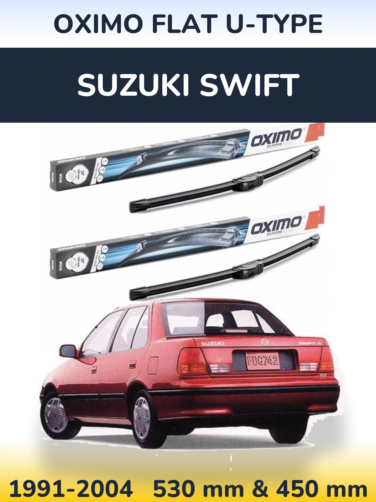 Front wiper blade set Oximo Flat U-type 530 & 450 mm for Suzuki Swift 1991-2004